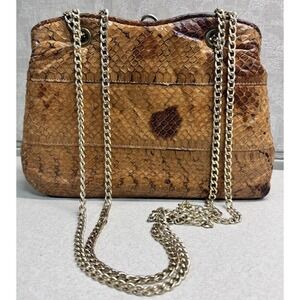Vintage Unbranded‎ Brown Snakeskin Clutch Purse Shoulder Bag Excellent!
